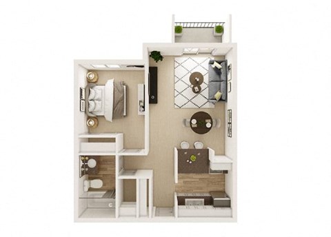 Floor plan for 1 bed, 1 bath, 598 sqft